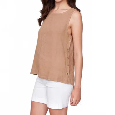 Charlie B Sleeveless Linen Top With Side Buttons In Biscuit