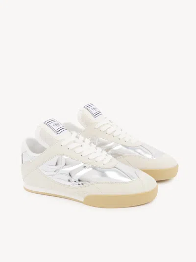 Chloé Kick Metallic Leather Kick Sneakers In Silver