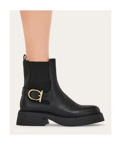 Ferragamo Tia Buckled Leather Ankle Boots In Black