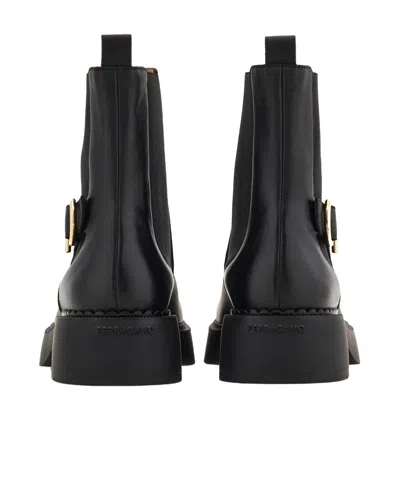 Ferragamo Tia Buckled Leather Ankle Boots In Black