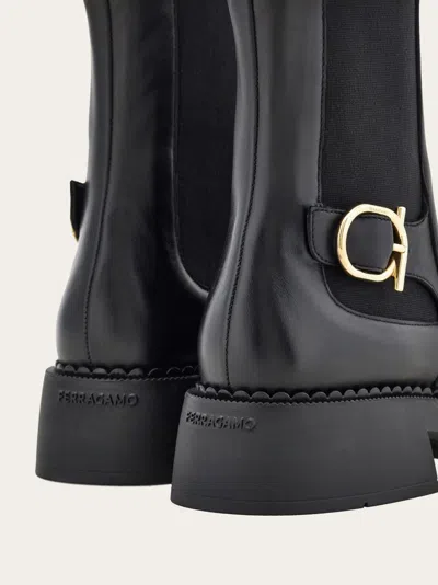 Ferragamo Tia Buckled Leather Ankle Boots In Black