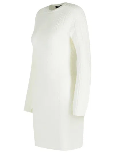 Balmain Monogram Long-sleeve Knit Bodycon Dress In White