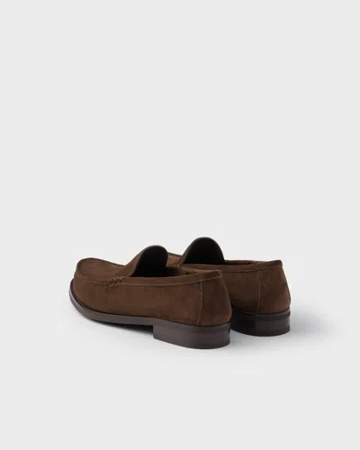 Prada Suede Loafers With Round Toe And Stitching