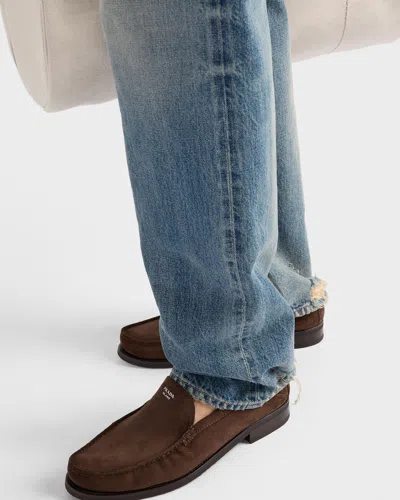 Prada Suede Loafers With Round Toe And Stitching