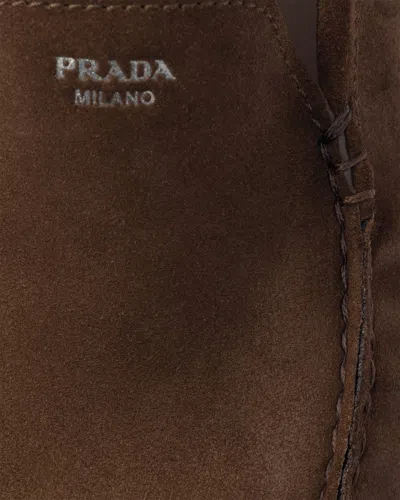Prada Suede Loafers With Round Toe And Stitching