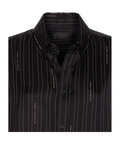 Balenciaga Pinstriped Black Button-down Shirt In Black
