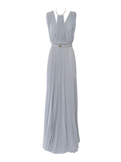 Elisabetta Franchi Knee Length Sleeveless Dress With Belted Waist In Gray