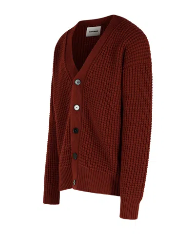 Jil Sander Burgundy Virgin Wool Cardigan Men In Red