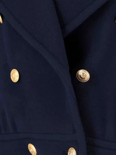Chloé Crop Double Breasted Coat With Genuine Shearling Collar In Blue