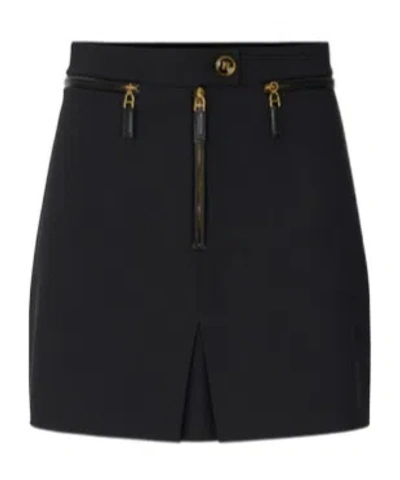 Elisabetta Franchi Black Double Crepe Skirt With Zip In Black