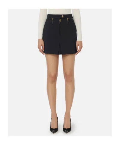 Elisabetta Franchi Black Double Crepe Skirt With Zip In Black