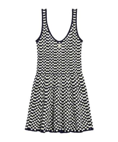 Celine Mini Skater Dress In Crochet Cotton In Black