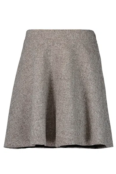 Brunello Cucinelli Carded Wool Herringbone Mini Circle Skirt In Brown