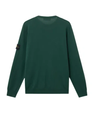Stone Island Crewneck Jumper With Raised Stitch Details In Green