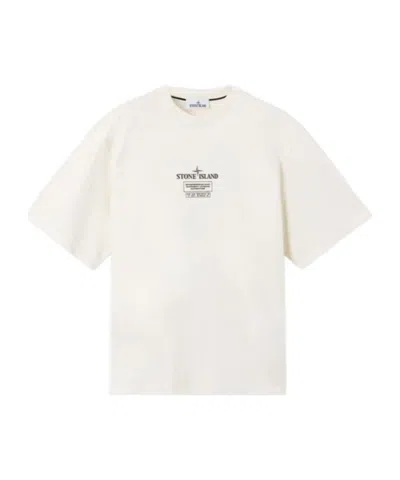 Stone Island Logo Crew Neck Cotton T-shirt With Short Sleeves In White