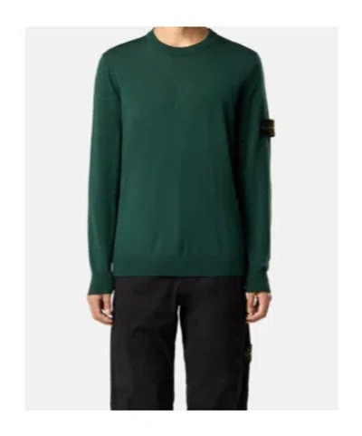 Stone Island Crewneck Jumper With Raised Stitch Details In Green