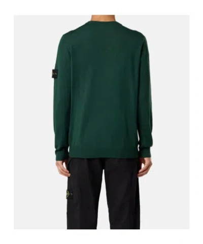 Stone Island Crewneck Jumper With Raised Stitch Details In Green