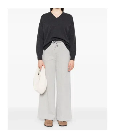 Peserico Wide-leg Pants With Elastic Waistband In Gray