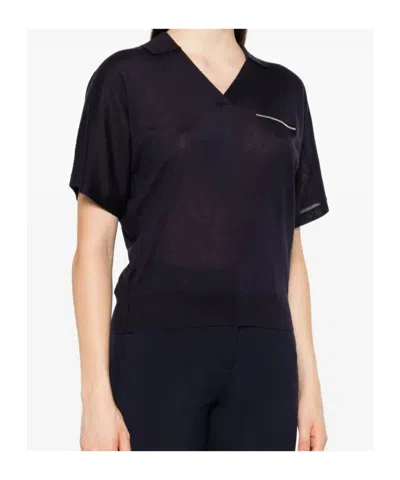 Peserico Short-sleeved Cashmere Blend Sweater With V-neckline