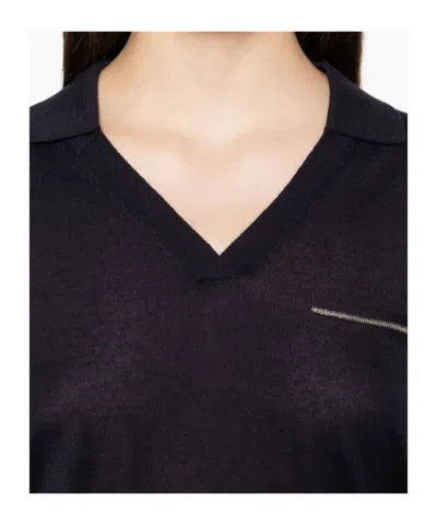 Peserico Short-sleeved Cashmere Blend Sweater With V-neckline