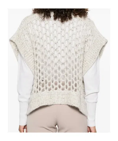 Peserico Sequin-embellished Open-knit Cardigan In White