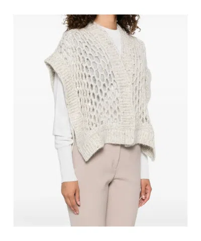 Peserico Sequin-embellished Open-knit Cardigan In White