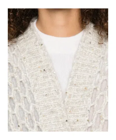 Peserico Sequin-embellished Open-knit Cardigan In White