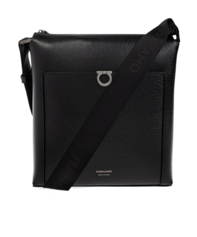 Ferragamo Textured Messenger Bag Adjustable Strap In Black