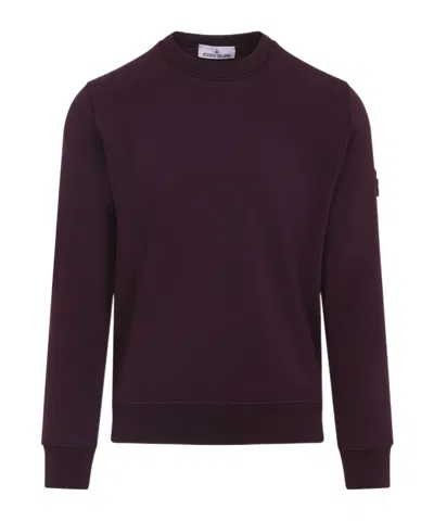 Stone Island Crew Neck Wool Sweater With Ribbed Texture In Burgundy