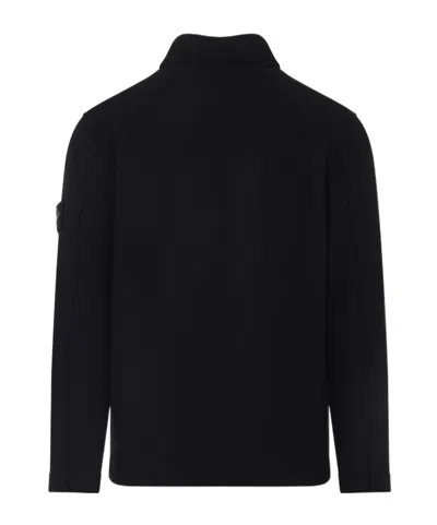 Stone Island Textured Knit Sweater With Button-up Front In Black