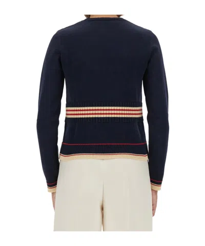Valentino Cotton Sweater Crew Neck Long Sleeves In Blue