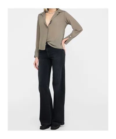 Liu •jo Georgette Blouse With Classic French Collar And Pearl Detail In Brown