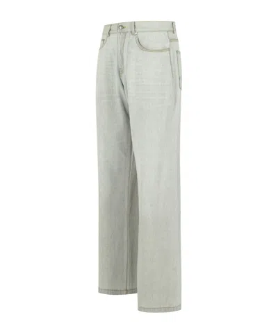 Palm Angels 'curved' Light Grey Cotton Jeans Men In White