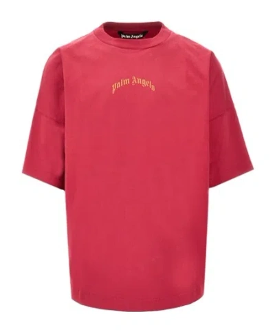 Palm Angels Curved Logo Oversized T-shirt In Pink