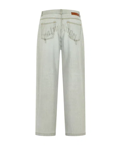 Palm Angels 'curved' Light Grey Cotton Jeans Men In White