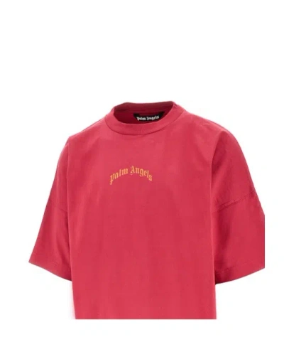 Palm Angels Curved Logo Oversized T-shirt In Pink