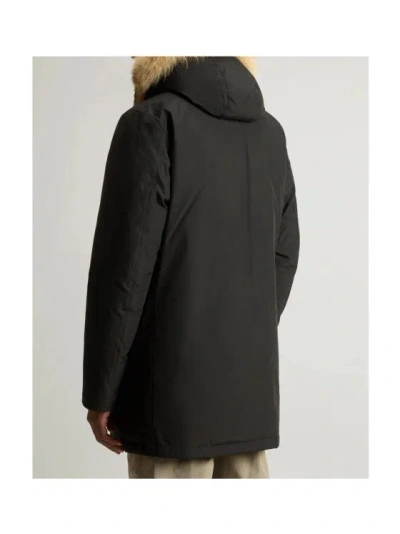 Woolrich Arctic Parka In Ramar Cloth With Detachable Fur Trim In Black