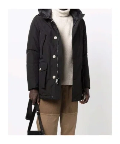Woolrich Navy Blue Cotton Blend Down-filled Parka In Black