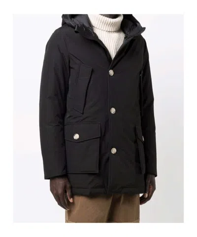 Woolrich Navy Blue Cotton Blend Down-filled Parka In Black