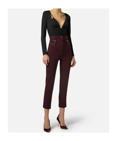 Elisabetta Franchi Long-sleeve Ruched Bodysuit In Black