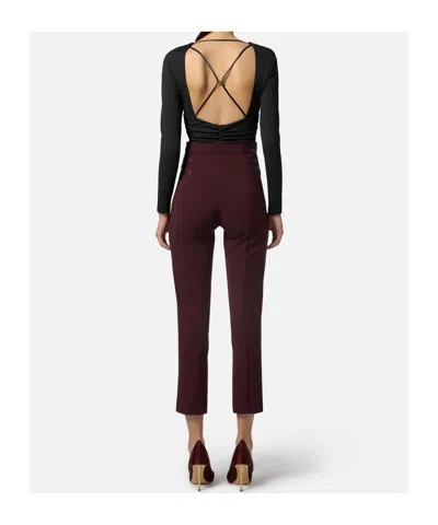 Elisabetta Franchi Long-sleeve Ruched Bodysuit In Black