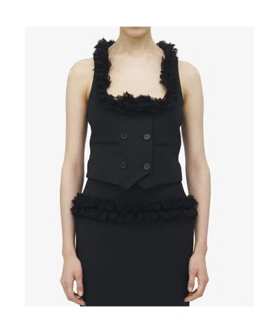 Alexander Mcqueen Wool Ruffle Waistcoat In Black