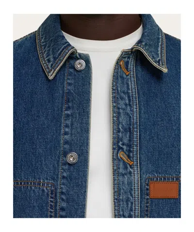 Ferragamo Pocketed Denim Jacket With Stitching And Sleeves In Blue