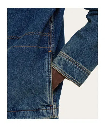 Ferragamo Pocketed Denim Jacket With Stitching And Sleeves In Blue