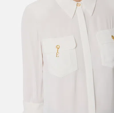 Elisabetta Franchi Ivory Long-sleeved Shirt With Classic Collar In Multi