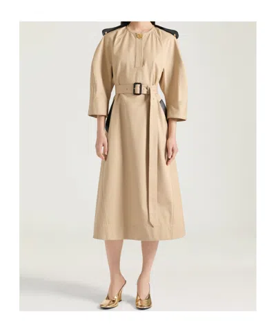 Givenchy Dress In Coton With Leather Details In Neutral