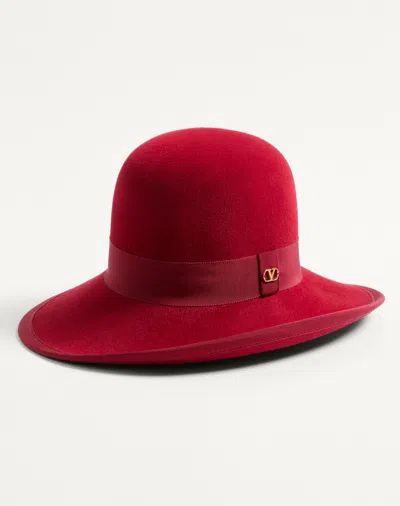 Valentino Garavani Vlogo Signature Hat In Lapin Fabric Woman Cherry Red 56 In Red
