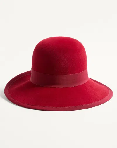 Valentino Garavani Vlogo Signature Hat In Lapin Fabric Woman Cherry Red 56 In Red