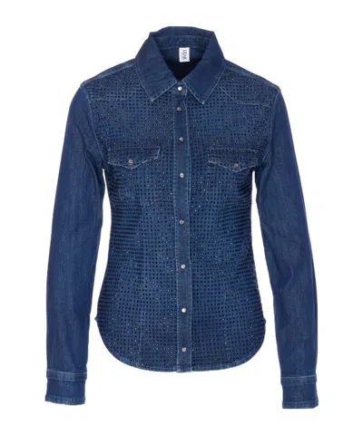 Liu •jo Denim Shirt With Crystals And Studs In Blue