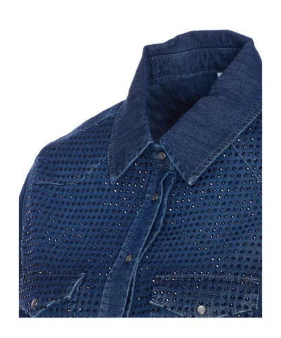 Liu •jo Denim Shirt With Crystals And Studs In Blue